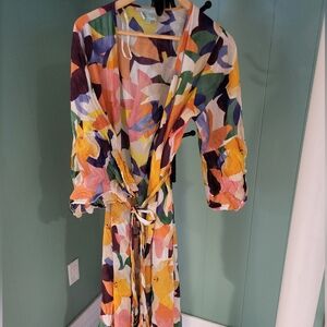 Cotton Multicolor Floral Maxi Swim Belted Coverup